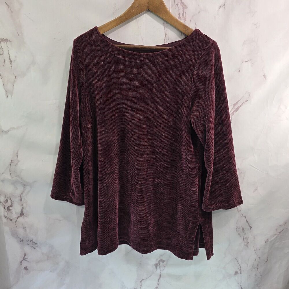 J Jill Shirt Womens Medium P Red Chenille Long Sleeve Pullover Maroon Wearever